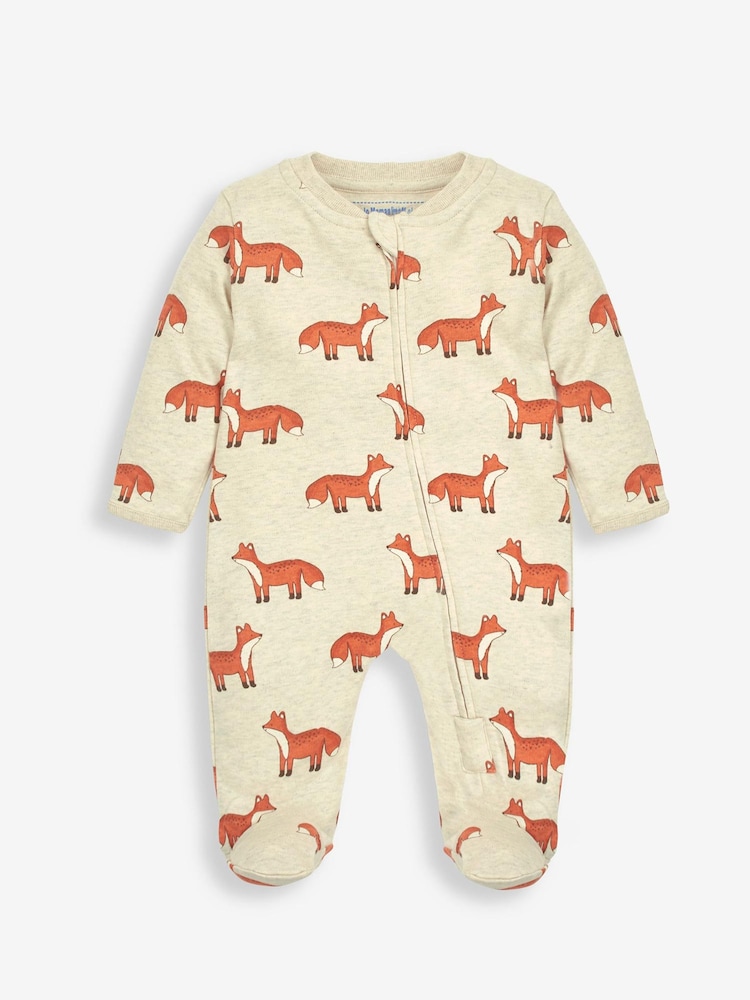 JoJo Maman Bébé Orange Fox Print Zip Cotton Baby Sleepsuit - Image 3 of 4