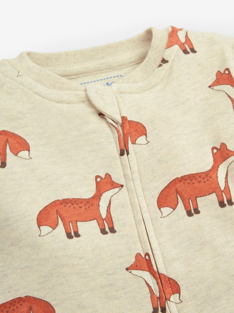 JoJo Maman Bébé Orange Fox Print Zip Cotton Baby Sleepsuit - Image 4 of 4
