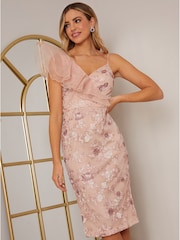 Chi Chi London Pink Embroidered Ruffle Midi Dress - Image 3 of 5