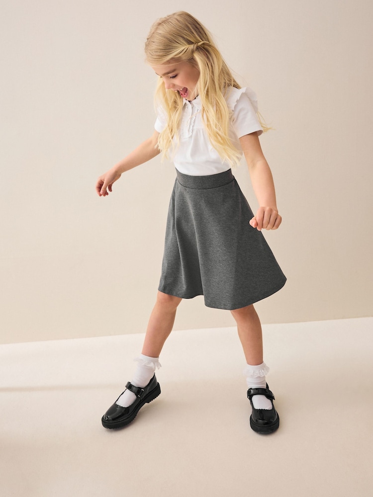 Grey Longer Length Pull-On Jersey Stretch School Skater Skirt (3-17yrs) - Image 1 of 5