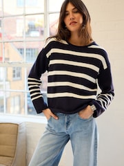 Marineblau/blau - Gestreifter Pullover aus 100 % Baumwolle - Bild 1 von 6