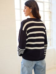 Marineblau/blau - Gestreifter Pullover aus 100 % Baumwolle - Bild 3 von 6