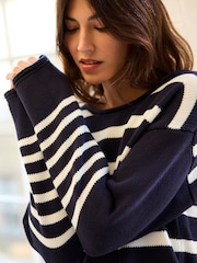 Marineblau/blau - Gestreifter Pullover aus 100 % Baumwolle - Bild 4 von 6