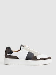 Reiss Mocha Aira Low Top Leather Trainers - Image 1 of 7
