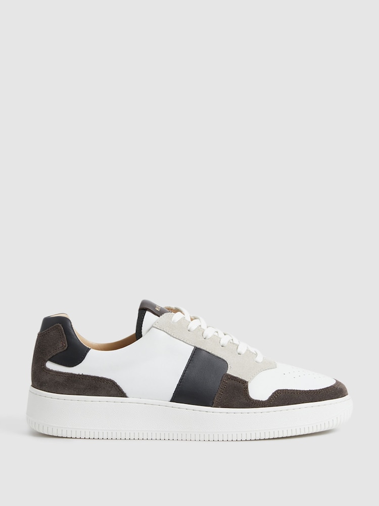 Reiss Mocha Aira Low Top Leather Trainers - Image 1 of 7