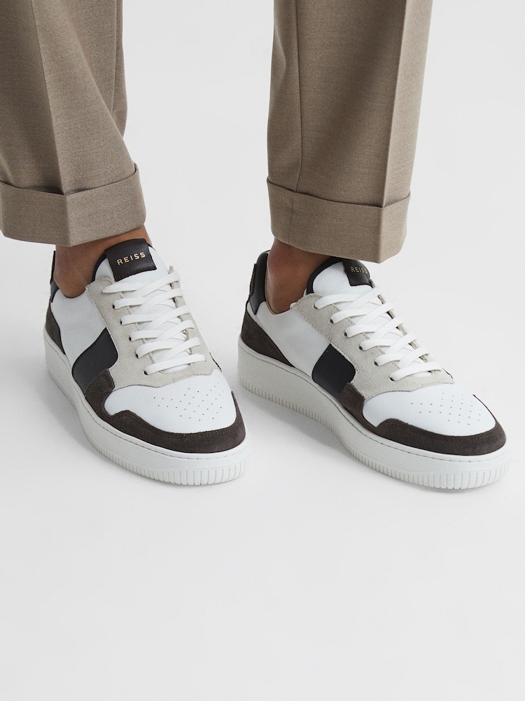 Reiss Mocha Aira Low Top Leather Trainers - Image 2 of 7