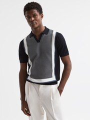 Reiss Navy Kennington Slim Fit Cotton Cuban Collar Shirt - Image 1 of 7