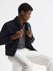 Reiss Navy Kennington Slim Fit Cotton Cuban Collar Shirt - Image 6 of 7
