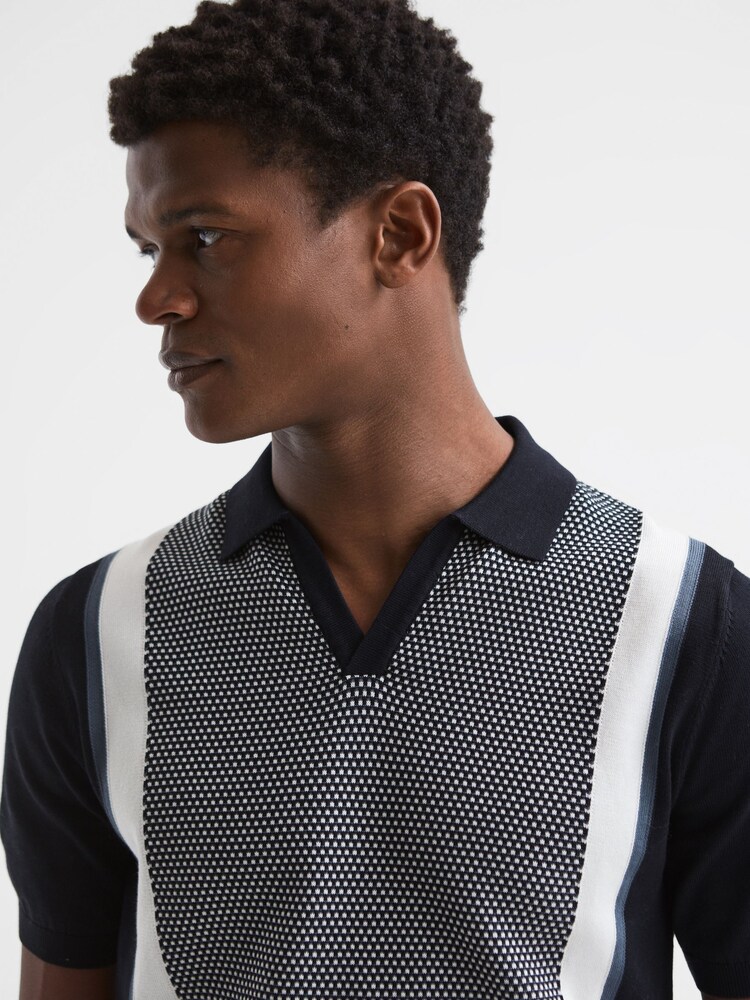 Reiss Navy Kennington Slim Fit Cotton Cuban Collar Shirt - Image 7 of 7
