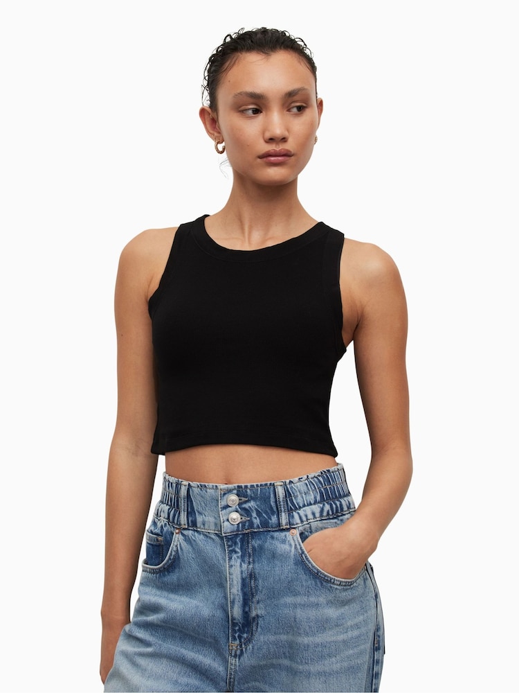 AllSaints Black Cropped Rina Tank Top - Image 1 of 7 AllSaints Black Cropped Rina Tank Top - Image 1 of 7