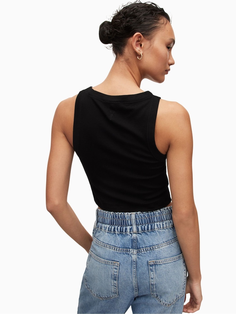 AllSaints Black Cropped Rina Tank Top - Image 2 of 7