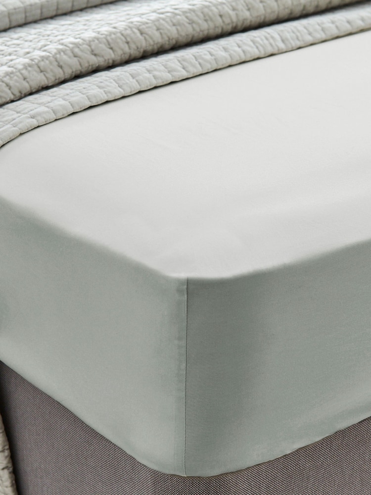 Laura Ashley Sage Green 400 Thread Count 100% Cotton Fitted Sheet - Image 1 of 1