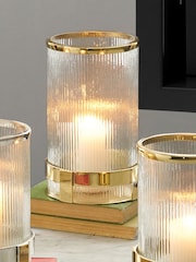 Pacific Gold Tall Metal And Textured Glass Hurricane Candle Holder - Image 1 of 4