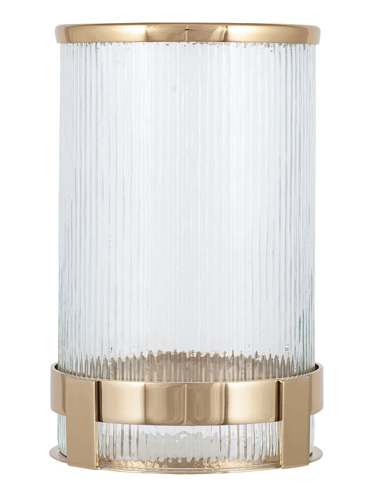 Pacific Gold Tall Metal And Textured Glass Hurricane Candle Holder - Image 2 of 4