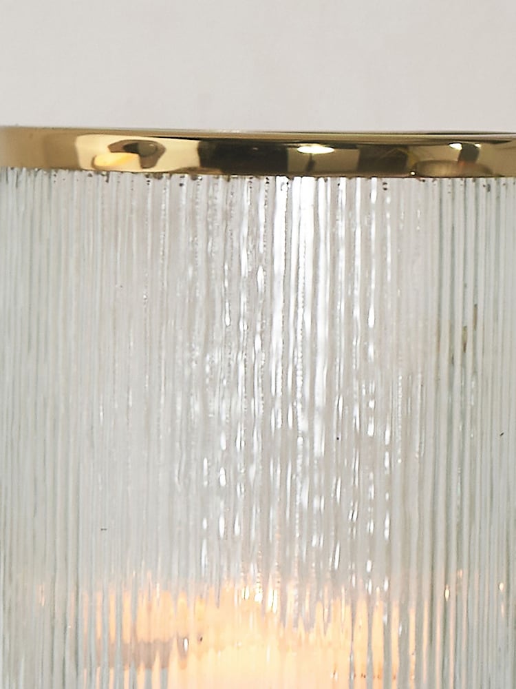 Pacific Gold Tall Metal And Textured Glass Hurricane Candle Holder - Image 4 of 4