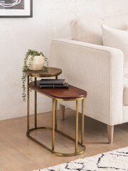 Brass Mango Wood Side Table - Image 1 of 6