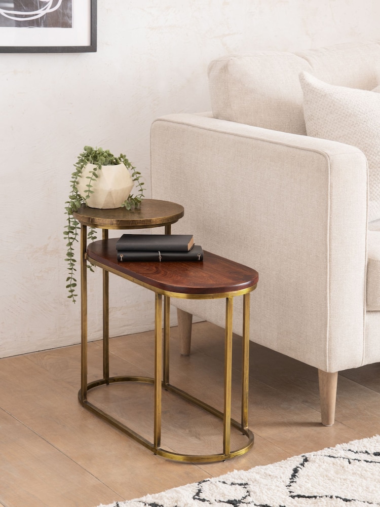 Brass Mango Wood Side Table - Image 1 of 6