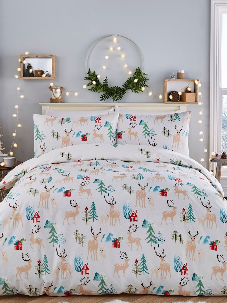 Fusion White Winter Stag Duvet Cover and Pillowcase Set - Image 1 of 5