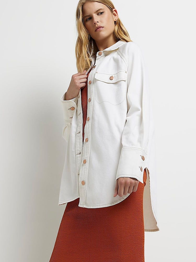River Island Oversized Cream Denim Shirt - Image 1 of 5