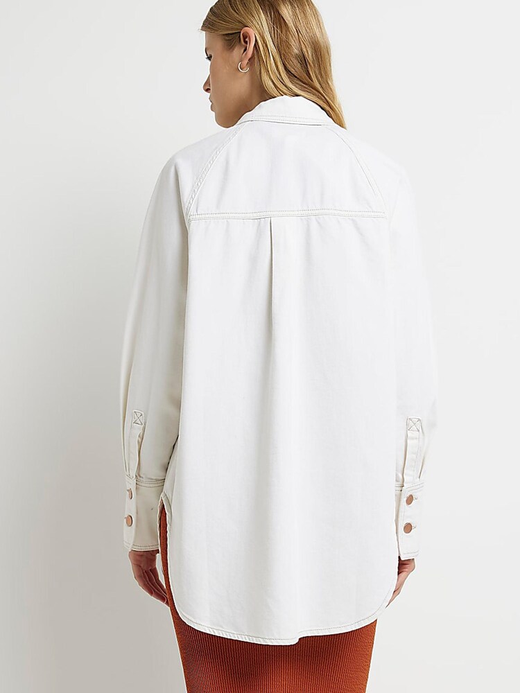 River Island Oversized Cream Denim Shirt - Image 2 of 5
