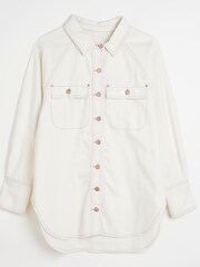 River Island Oversized Cream Denim Shirt - Image 5 of 5
