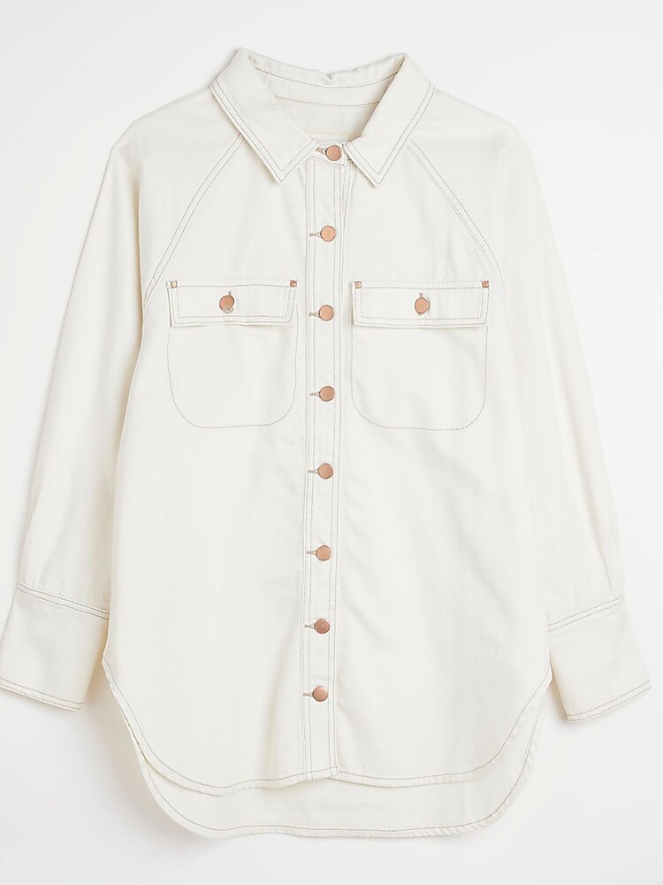 River Island Oversized Cream Denim Shirt - Image 5 of 5