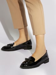 Dune London Black Wide Fit Global Almond Tassel Loafers - Image 1 of 6