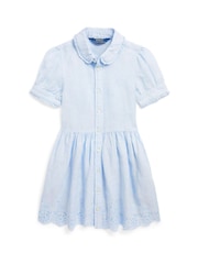 Bleu - Robe chemise Oxford en coton à volants Polo Ralph Lauren fille avec logo - Image 1 of 2