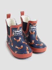 JoJo Maman Bébé Navy Blue Fox Cosy Lined Fox Print Ankle Wellies - Image 1 of 7
