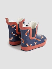 JoJo Maman Bébé Navy Blue Fox Cosy Lined Fox Print Ankle Wellies - Image 2 of 7