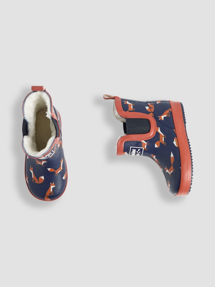 JoJo Maman Bébé Navy Blue Fox Cosy Lined Fox Print Ankle Wellies - Image 4 of 7