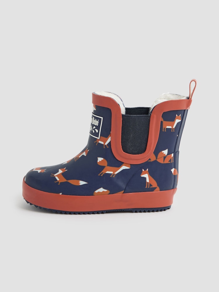 JoJo Maman Bébé Navy Blue Fox Cosy Lined Fox Print Ankle Wellies - Image 5 of 7