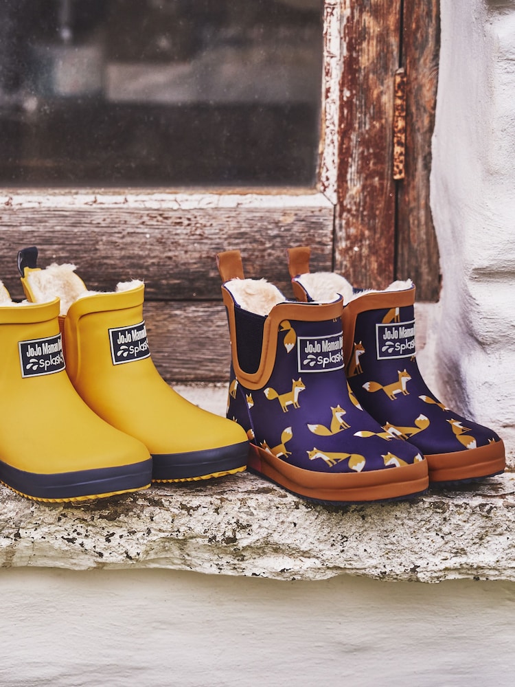 JoJo Maman Bébé Navy Blue Fox Cosy Lined Fox Print Ankle Wellies - Image 6 of 7