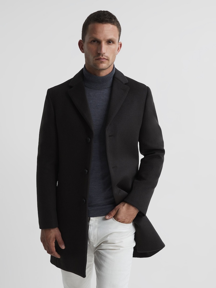 Reiss Khaki Gable Single Breasted Overcoat - Image 1 of 1