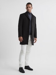 Reiss Khaki Gable Single Breasted Overcoat - Image 3 of 6