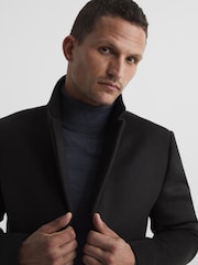 Reiss Khaki Gable Single Breasted Overcoat - Image 6 of 6