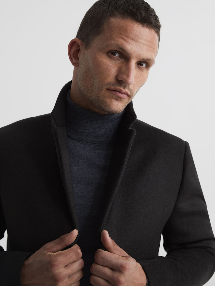 Reiss Khaki Gable Single Breasted Overcoat - Image 6 of 6
