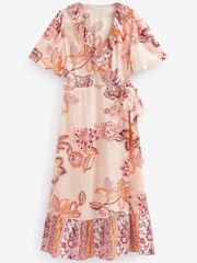 Rosa geblümt - Midi-Sommerkleid mit Wickeldesign - Bild 4 von 4