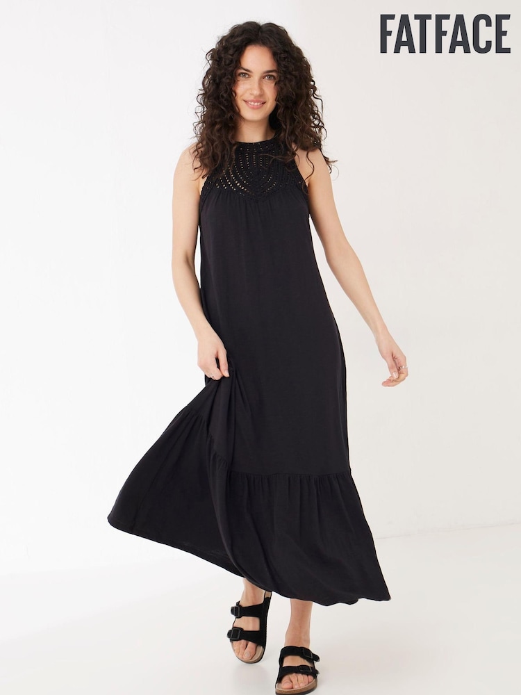 FatFace Cece Black Crochet Maxi Dress - Image 1 of 5