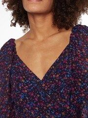Tommy Hilfiger Purple Floral Chiffon Wrap Dress - Image 3 of 6