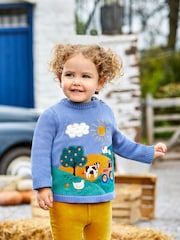 JoJo Maman Bébé Blue Tractor Appliqué Scene Jumper - Image 1 of 5
