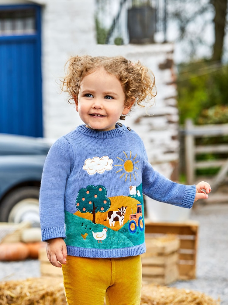 JoJo Maman Bébé Blue Tractor Appliqué Scene Jumper - Image 1 of 5
