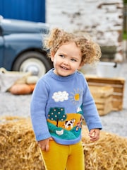JoJo Maman Bébé Blue Tractor Appliqué Scene Jumper - Image 2 of 5