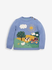 JoJo Maman Bébé Blue Tractor Appliqué Scene Jumper - Image 4 of 5