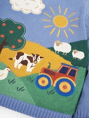 JoJo Maman Bébé Blue Tractor Appliqué Scene Jumper - Image 5 of 5
