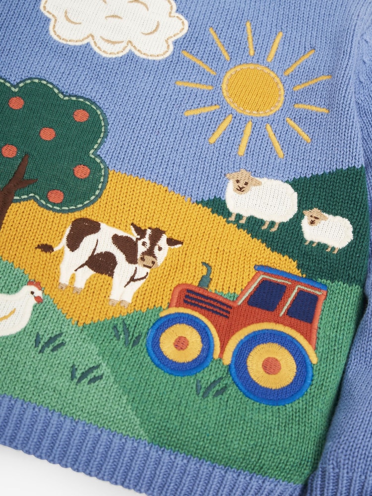 JoJo Maman Bébé Blue Tractor Appliqué Scene Jumper - Image 5 of 5