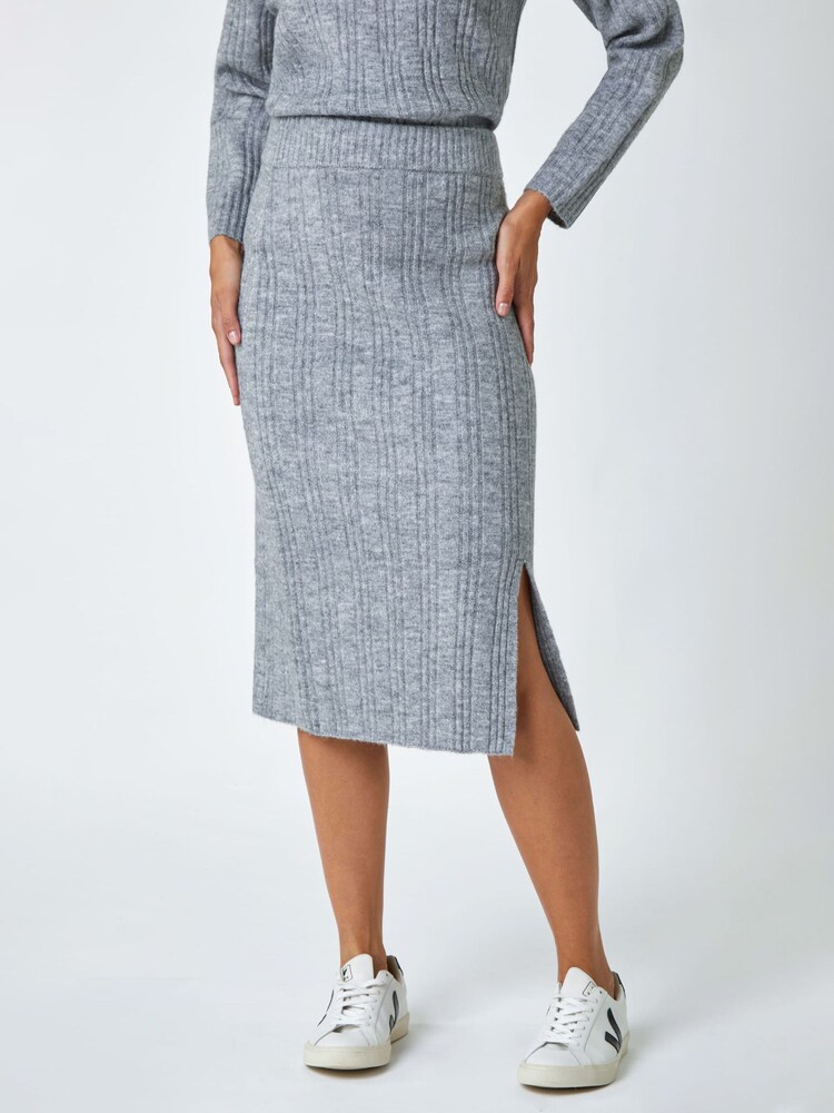 Roman Grey Rib Knit Stretch Pencil Skirt - Image 1 of 5