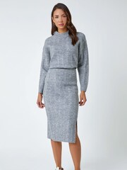 Roman Grey Rib Knit Stretch Pencil Skirt - Image 2 of 5