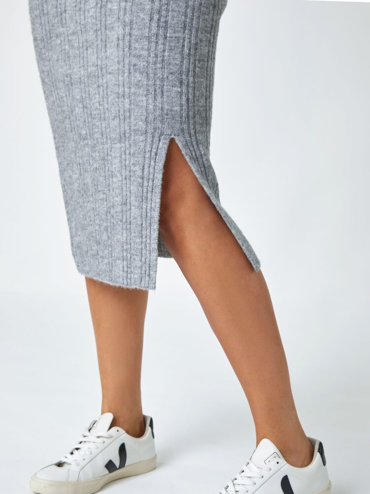 Roman Grey Rib Knit Stretch Pencil Skirt - Image 5 of 5