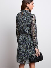 Green Floral Cut-Out Chiffon Mini Dress - Image 2 of 5